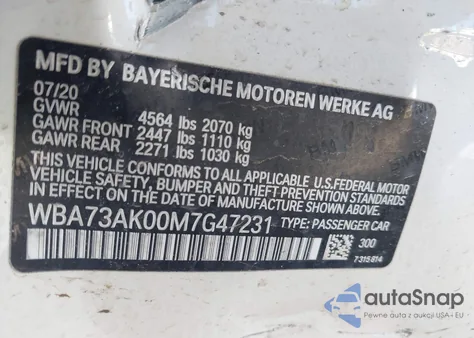 2021 BMW 228I Gran Coupe xDrive из США, поврежденный, VIN WBA73AK00M7G47231